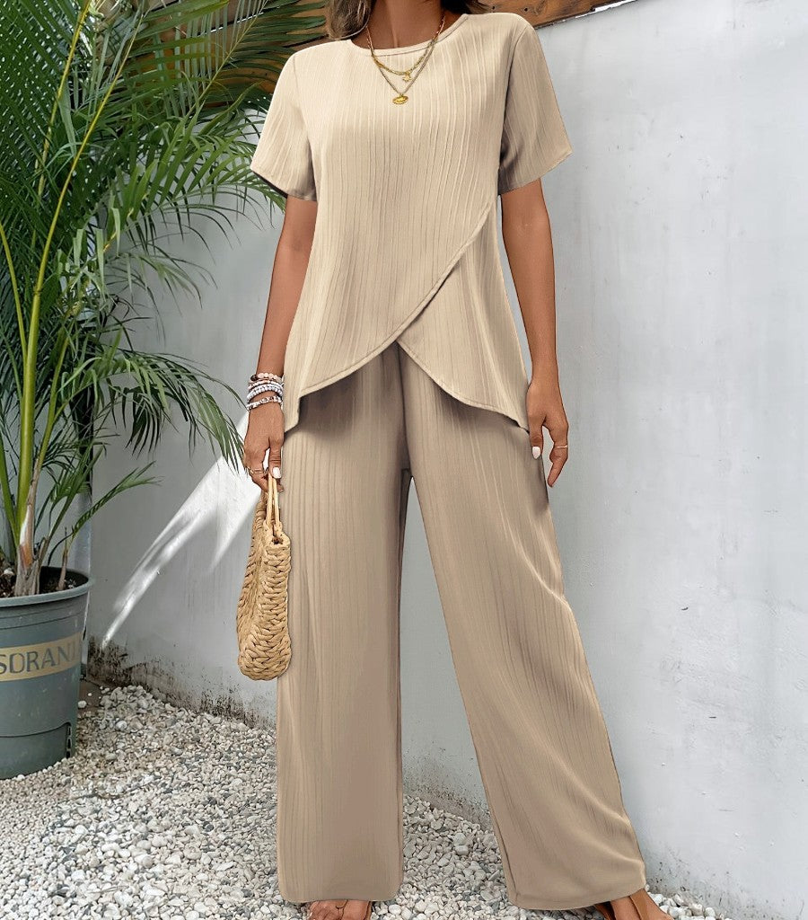 Conjunto de blusa y pantalón de pierna ancha Clarvyna